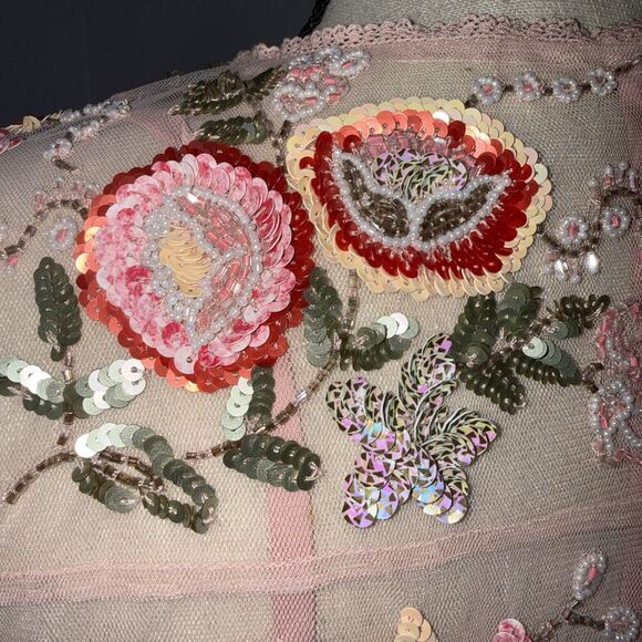 Needle & Thread Meadow Embellished Tulle Playsuit Floral Pink Beaded Romper Sz 6 - Picture 13 of 16